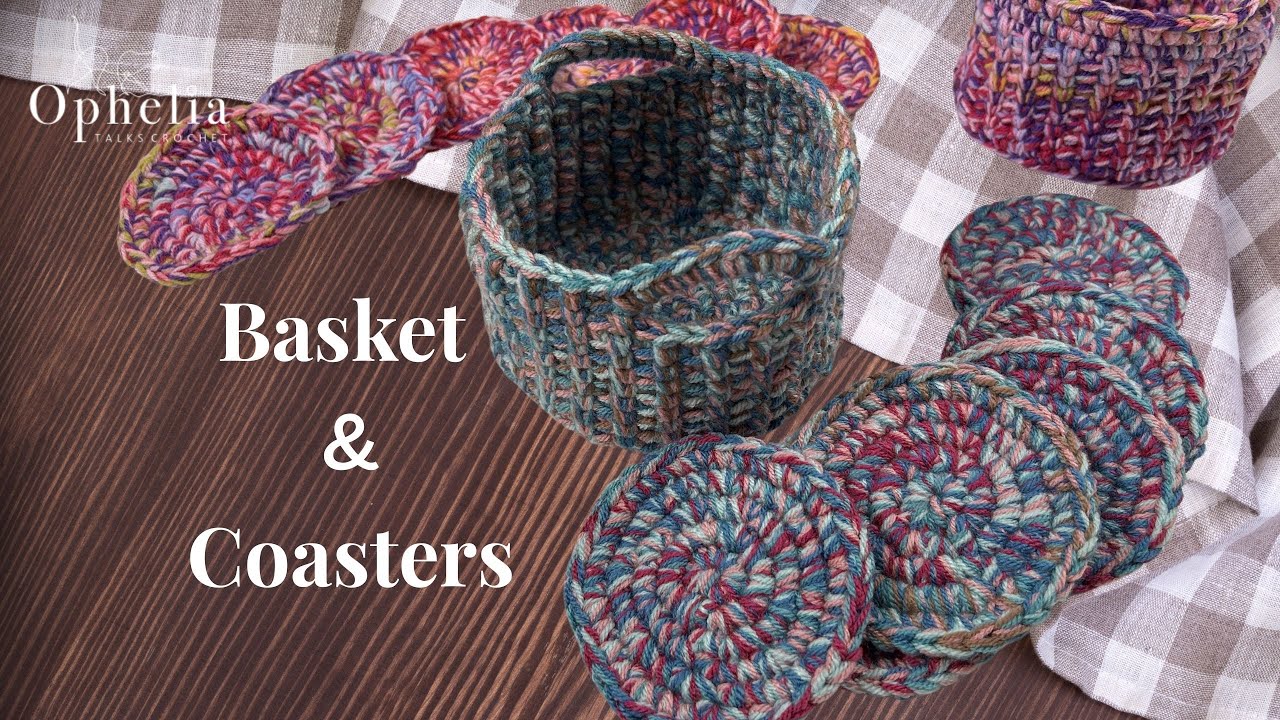 Crochet Coasters With Basket Tutorial // Crochet With Multiple Strands Of Yarn Project