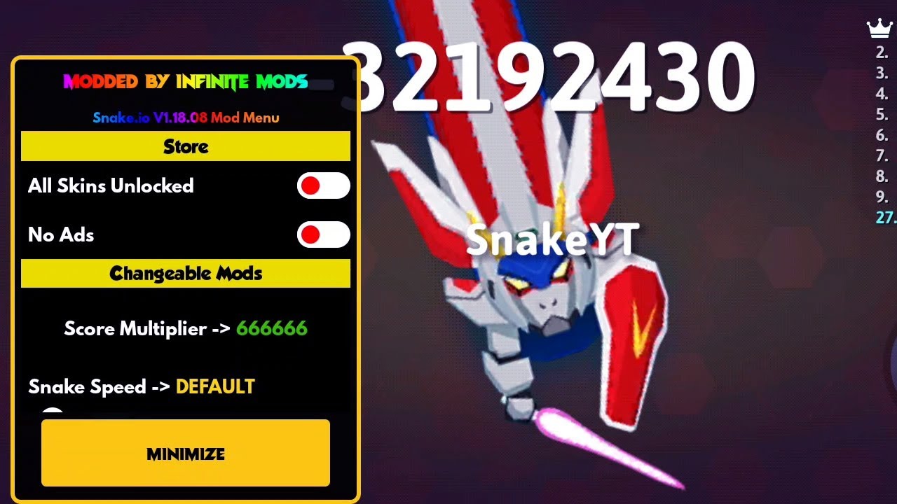 SNAKE IO MOD MENU GAMEPAY 🐍 GOD MOD/WALL HACK #snakeio #snakegame 