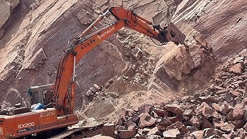 Excavator in Action”Dangerous scenes of how an excavator breaks huge mountain rocks”#excavators