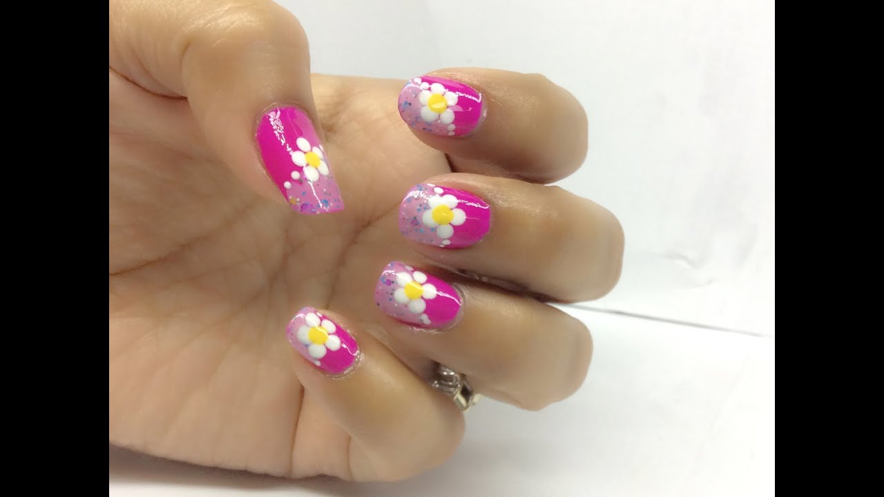 เพ้นท์เล็บลายดอกไม้จิ๋ว เล็บชมพู ทำเล็บตัวเอง // flower nail art spring nails doting tool nail art