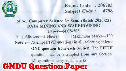 Gndu Msc Computer Science 3rd Semester Data Mining and Warehousing Question Paper