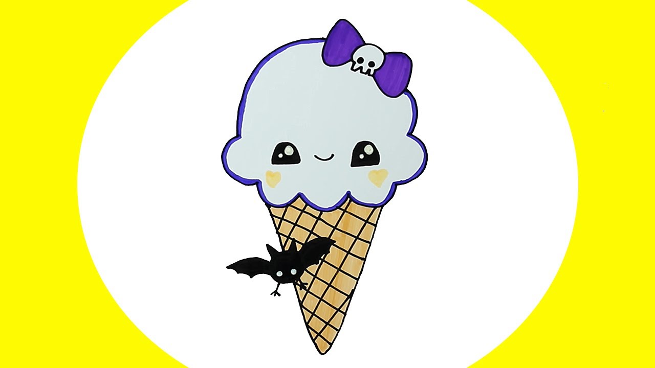 Desenho de sorvete kawaii para colorir