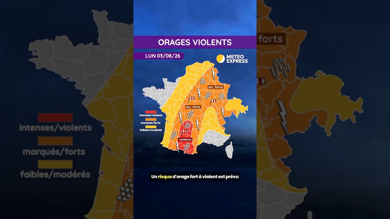 ⚡ Risque d'orages violents ce lundi 3 août 2026