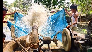 Catching fish by straining water in the pond with modern machine, old Bhangri engine #daily_life_jk