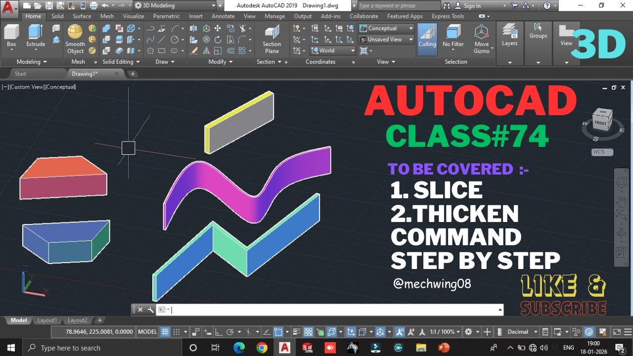AutoCAD 3D Class 74 | SLICE & THICKEN Explained with Examples | Slice ...