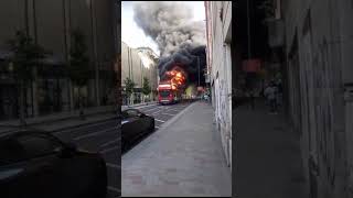 Liverpool city center bus on fire