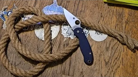 Edge retention cut test of Spyderco para 3 in CPM S110v on 3/4 inch twisted sisal rope 