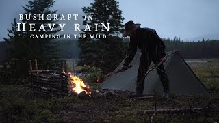 Solo Wilderness Camping in Heavy Rain - Pup Tent Shelter, Bushcraft Cooking, Exploring Old Camp