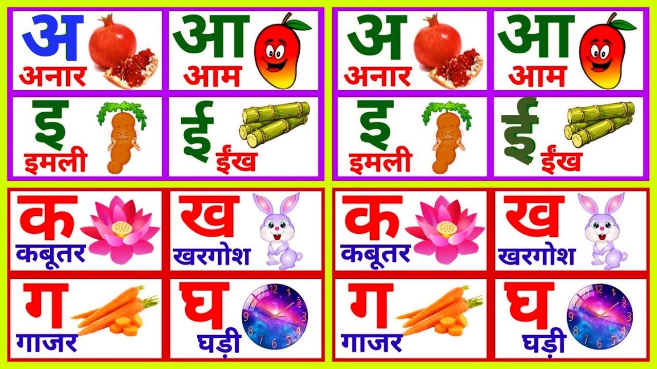 a se anar,aa se aam, हिंदी वर्णमाला, अआइईउऊ,क से कबूतर,अ से अनार,आ से ...