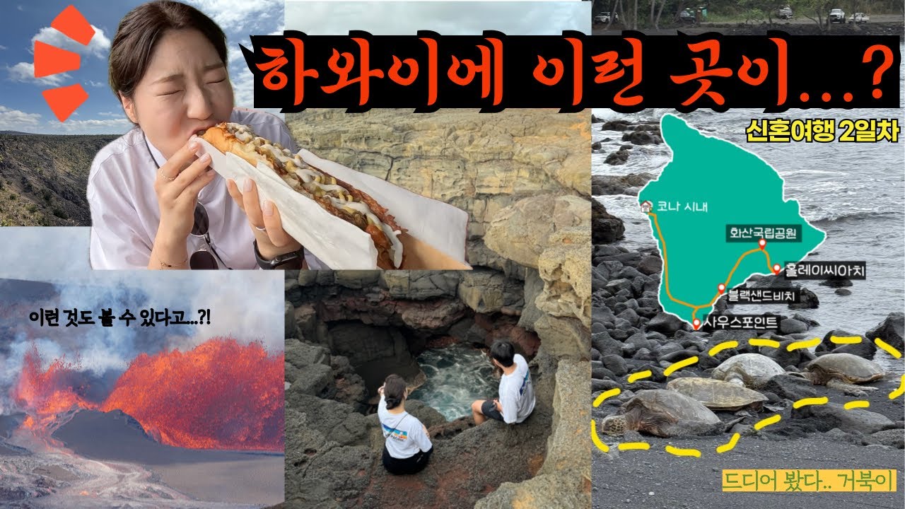 🇺🇸하와이 신혼여행 빅아일랜드 2일차ㅣ대망의 화산국립공원ㅣ미국 최남단에 가다!!ㅣ블랙샌드비치에서 드디어 거북이ㅣ말라사다도넛 맛집 (쏘쏘)ㅣ제일 그리운 인생핫도그ㅣABC 스토어 키티