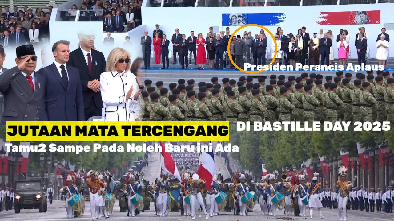 Presiden Perancis Istri Aplaus P Prabowo Hormat,Tamu Tercengang Pasukan RI Bergemuruh Rapi|BastilDay