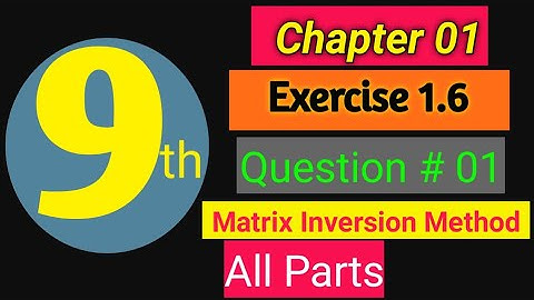 Class 9 math || Chapter 01,  Exercise. 1.6 || Question # 01 Matrix Inversion Method (All  Parts)