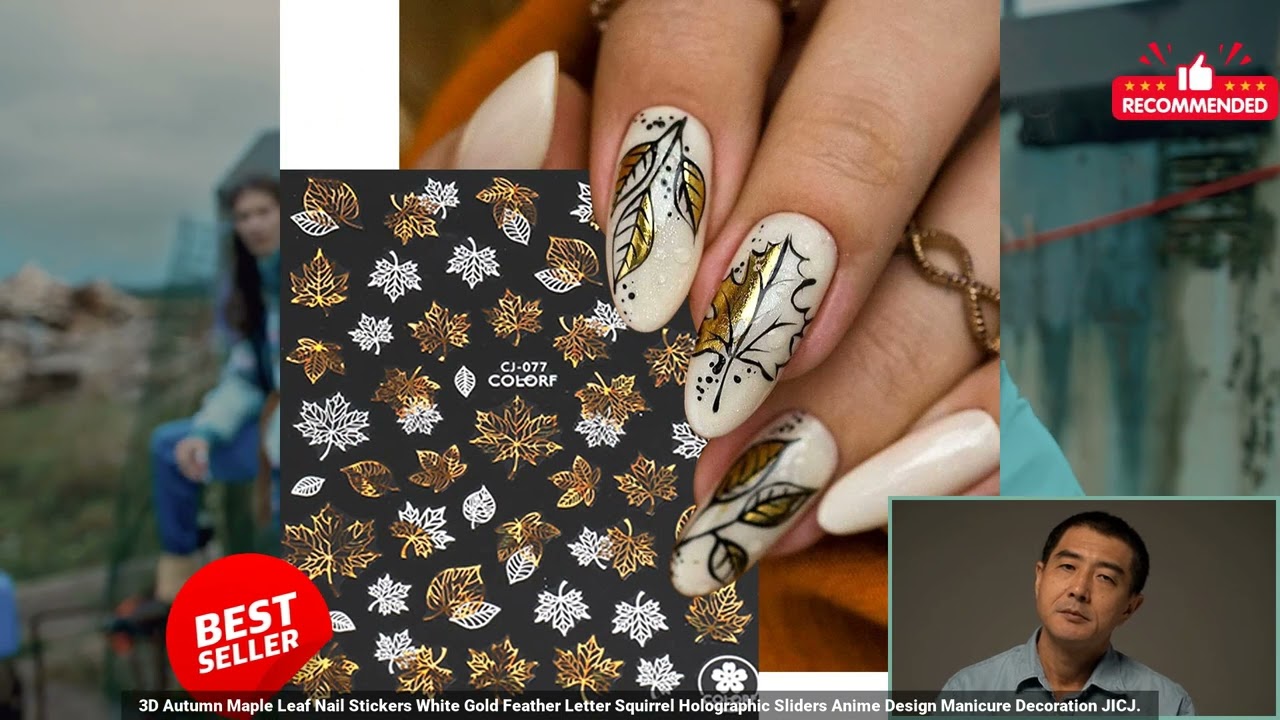 3256805572609945 3D Autumn Maple Leaf Nail Stickers White Gold Feather Letter Squirrel