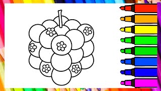 Grapes Coloring Page for Kids | Printable Cute Fruit Coloring Sheet