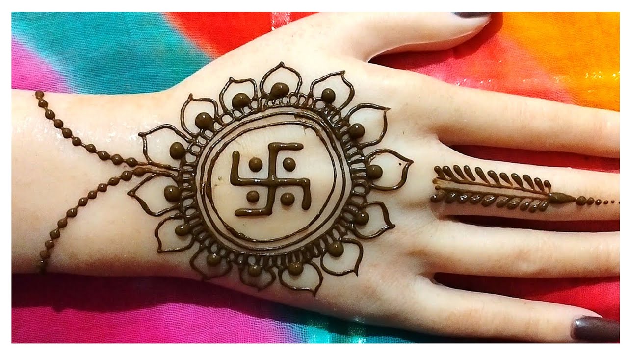 😍Swastik Mehndi Design 🌸 | Simple & Auspicious Back Hand Henna