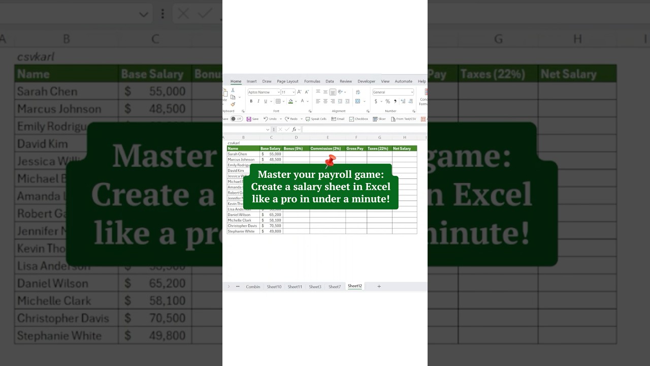 ⁣Create a salary sheet in Excel like a pro in under a minute! #financetips