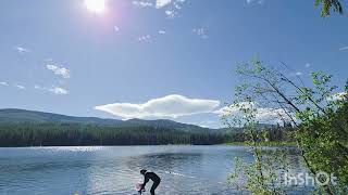 Pump foiling Nancy Greene Lake near Rossland BC