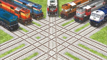 ☠️7 TRAINS CROSSING ON DIAMOND RAILROAD TRACKS | BUMPY FORKED RAILROAD CROSSING 2023