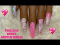 Pink and White Sparkly Acrylic Nails | Nail Sugar