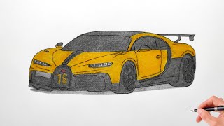 How to draw a BUGATTI CHIRON PUR SPORT 2021 \/ drawing Bugatti Chiron 2020 sports car