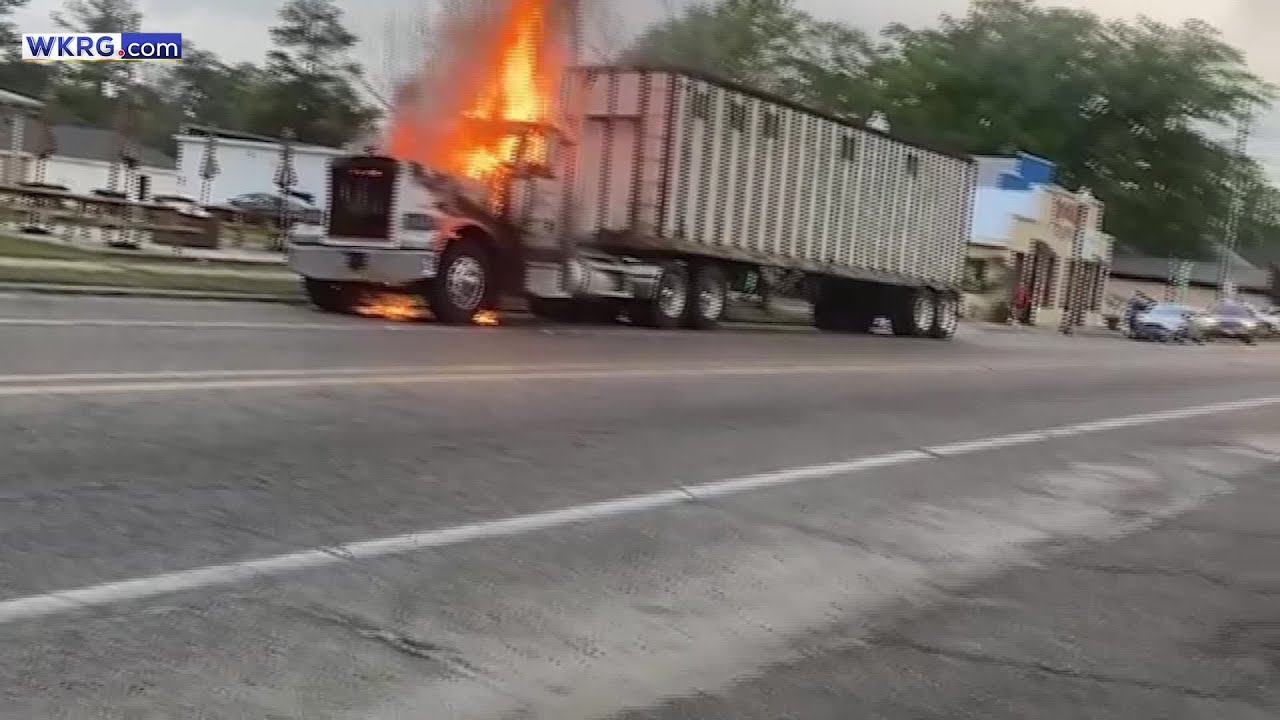Semi catches fire on Main Street in Leakesville
