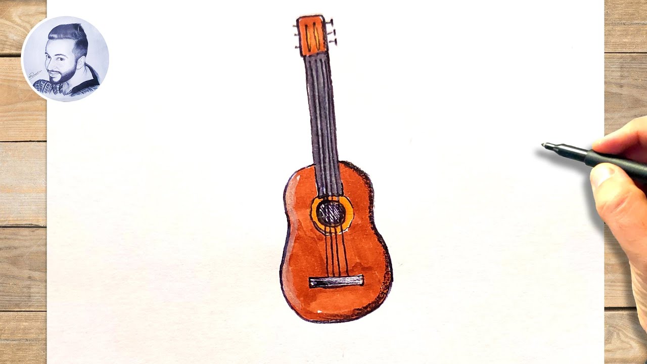 Comment dessiner une guitare classique - YouTube