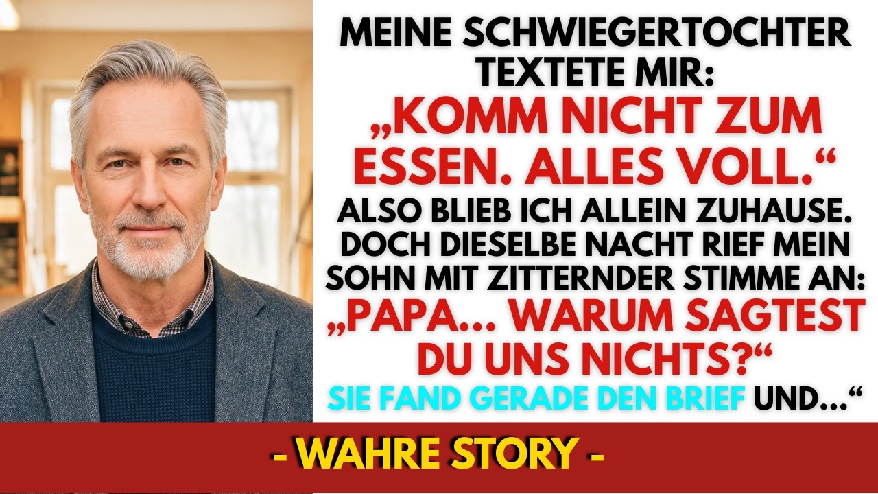 „Es tut mir leid, Arthur, aber es wäre besser, wenn du heute Abend zu Hause bleibst. Du verstehst das doch sicher, oder?“ Diese Nachricht schickte mir meine Schwiegertochter Valerie, während ich...