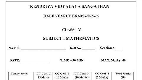 Class-5 Maths/ Half Yearly Exam 2025-2026 Question Paper Term-1 PM SHRI Kendriya Vidyalaya 