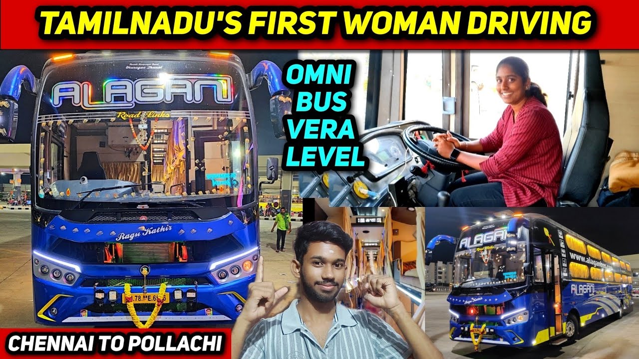 🤩தமிழ்நாடு First Woman Driving OMNI BUS!! Chennai to Pollachi Bus!! Alagan Roadlinks🔥Bus Travel vlog