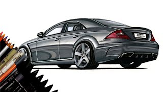 Realistic Car Drawing - Mercedes Benz CLS W219 - Time Lapse - Drawing Ideas