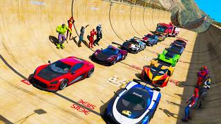 Spider man, Hulk, Nova Challenge Super Heroes Ramp Jump in City CARS GTA V !Нова, Человек Паук Гонка