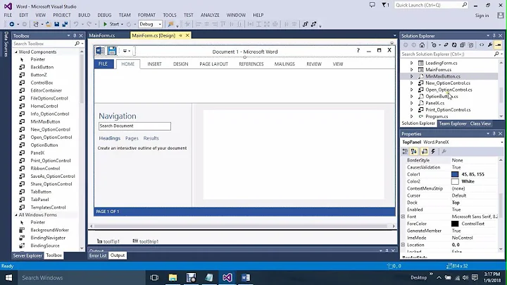 Microsoft Office UI Design C# Windows Forms Visual Studio