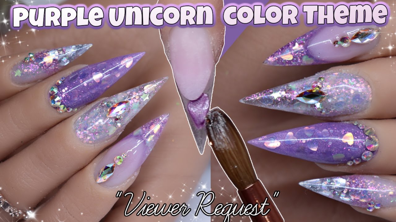 Purple Glitter Nails - HOW TO DO SMILE LINES - encapsulating - Unicorn themed viewer request