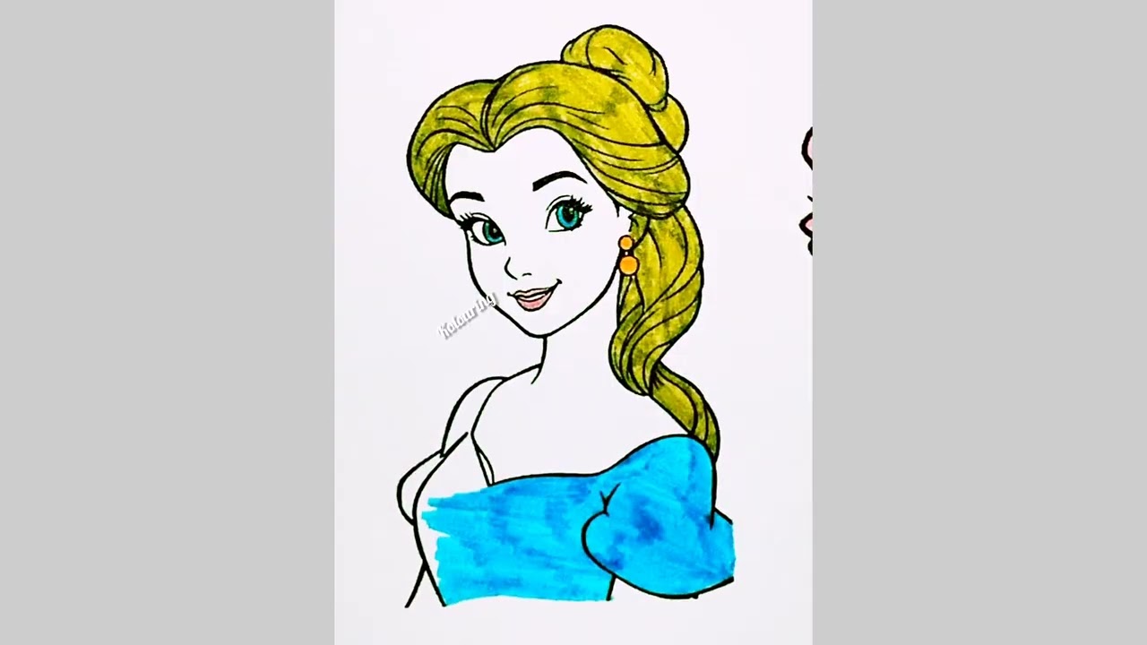 How to color Belle | Markers and pencil color| kids fun| princess coloring pages| barbie fun| art