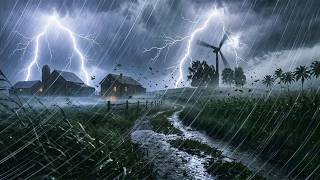 Powerful Thunderstorm Behind the Mountain | Sleep Deeply with Heavy Rain & Thunder on a Forest Field