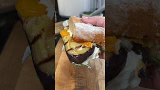 Grilled Eggplant Burrata Ciabatta Sandwich With Pesto