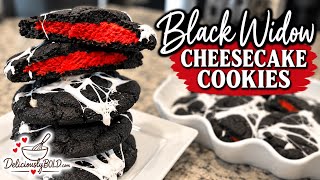 Black Widow Cheesecake Cookies 🕷️ | Black Cocoa Cookies with a BLOOD-RED Center