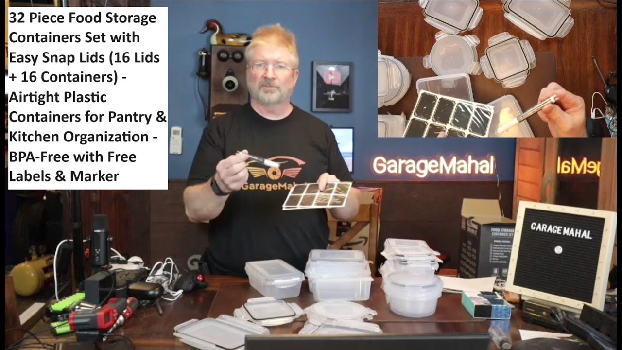 32 Piece Food Storage Container Set w/Easy Snap Lids (16 Lids + 16 Containers) Airtight Organization