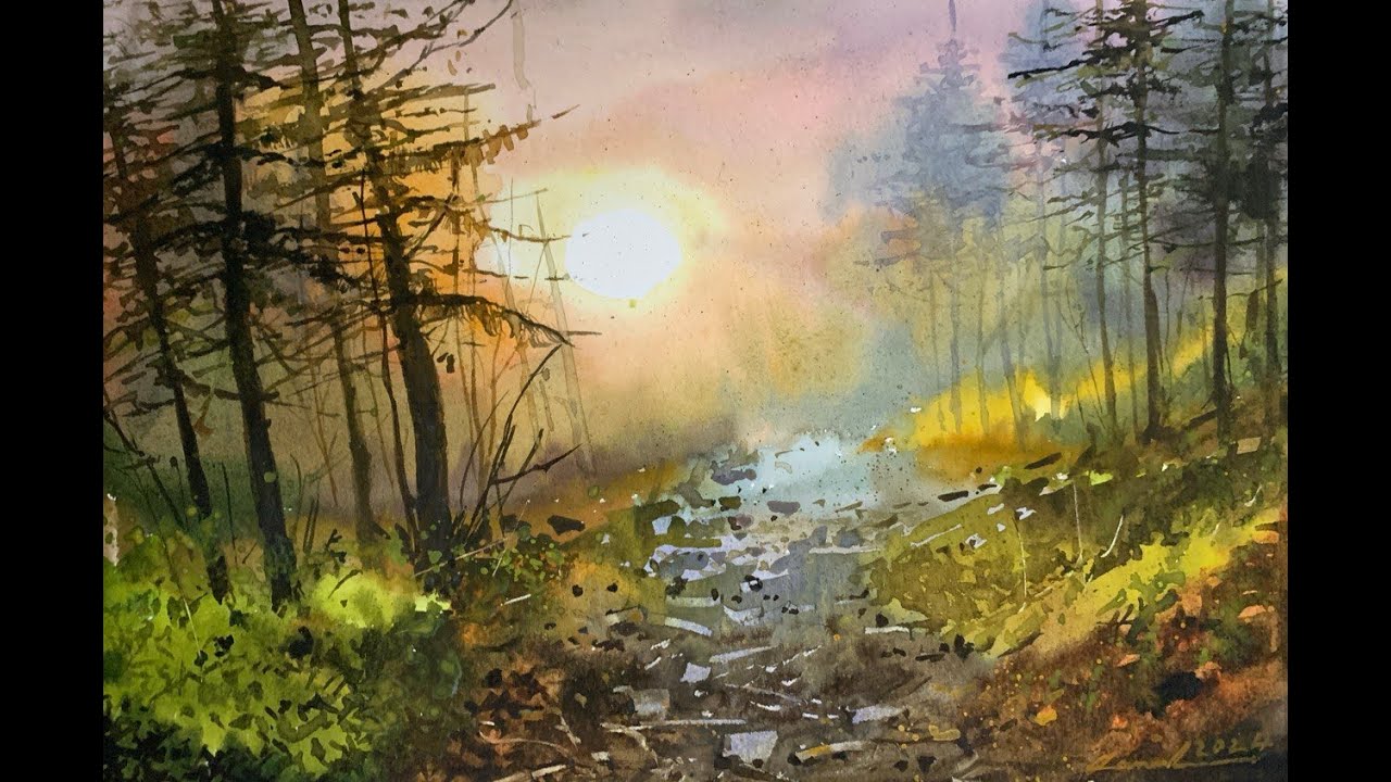 How to Paint Sunset Through the Trees in Watercolour - YouTube