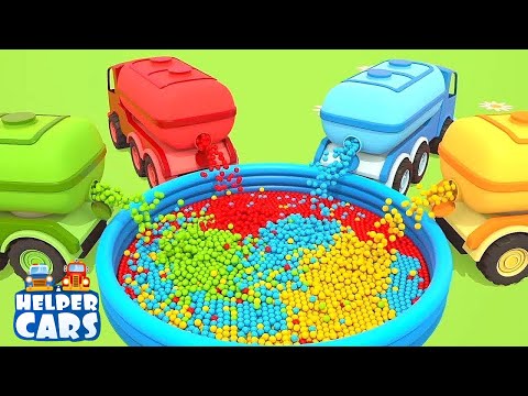 Learn colors for kids with Helper Cars | A crane, water tanker trucks for kids & fish