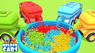 Learn colors for kids with Helper Cars | A crane, water tanker trucks for kids & fish