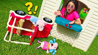 El coche del cerdito tiene un pequeño accidente