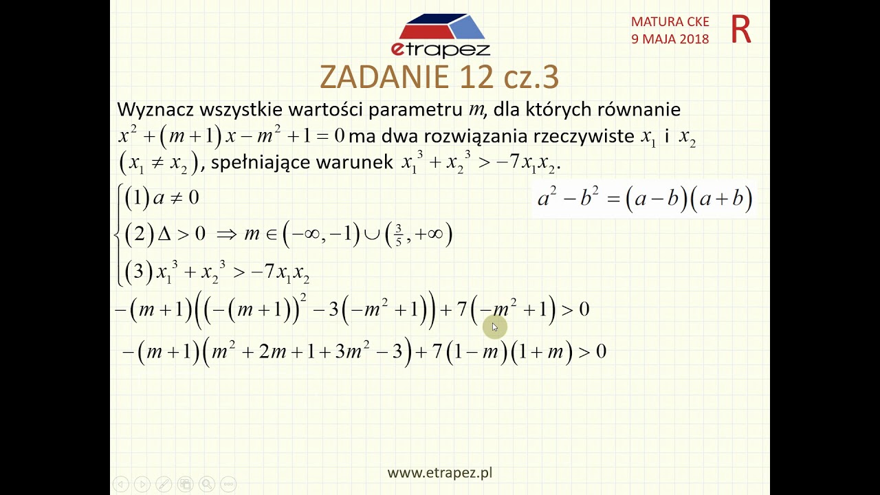 [Zadanie 12] Matura z matematyki poziom rozszerzony. Maj 2018. Równanie