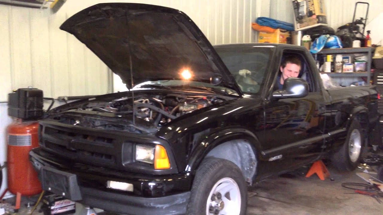 Chevy s10 v8 swap first start up - YouTube