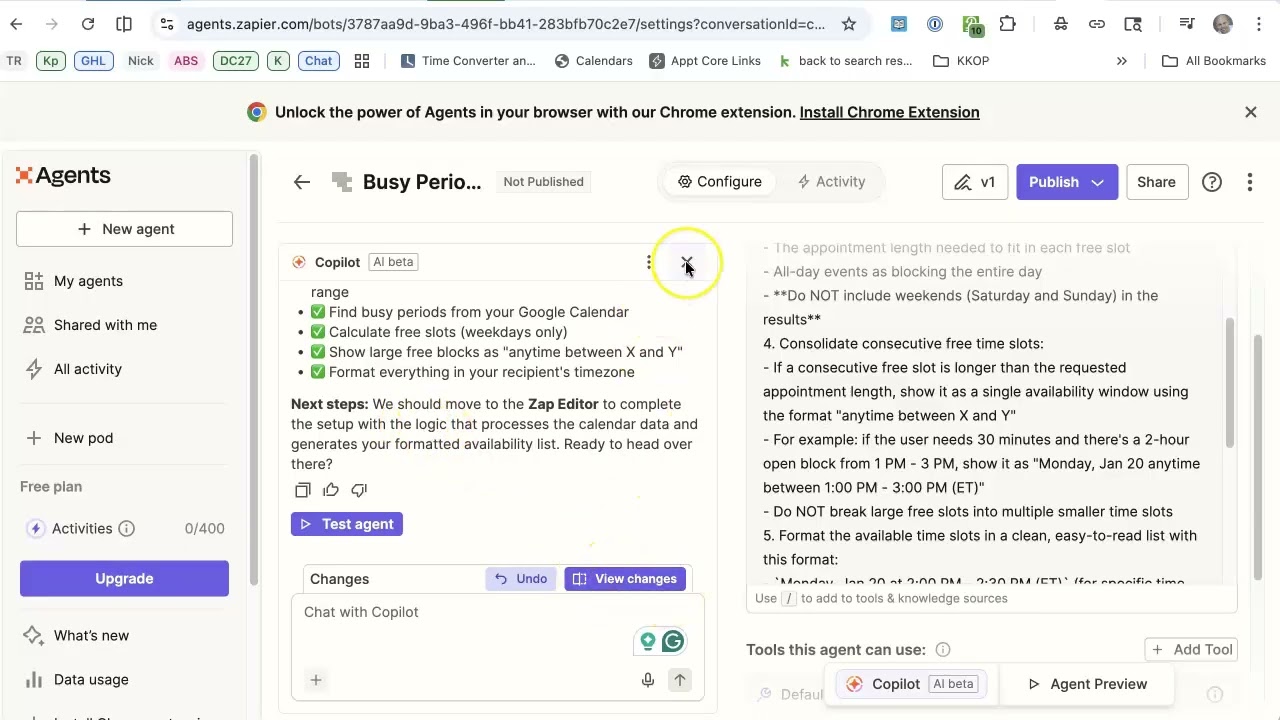 Zapier AI Agent tutorial showing calendar automation