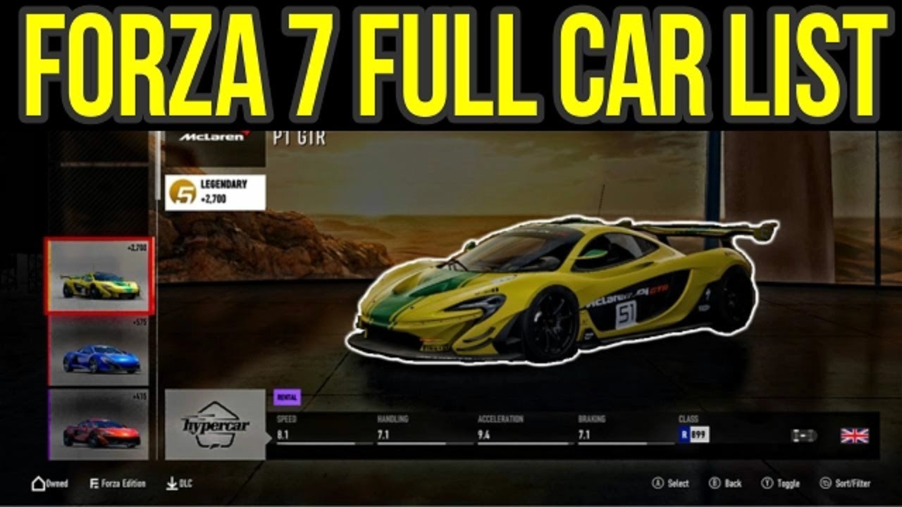 Forza Motorsport 7 FULL CAR LIST (dlc cars included)