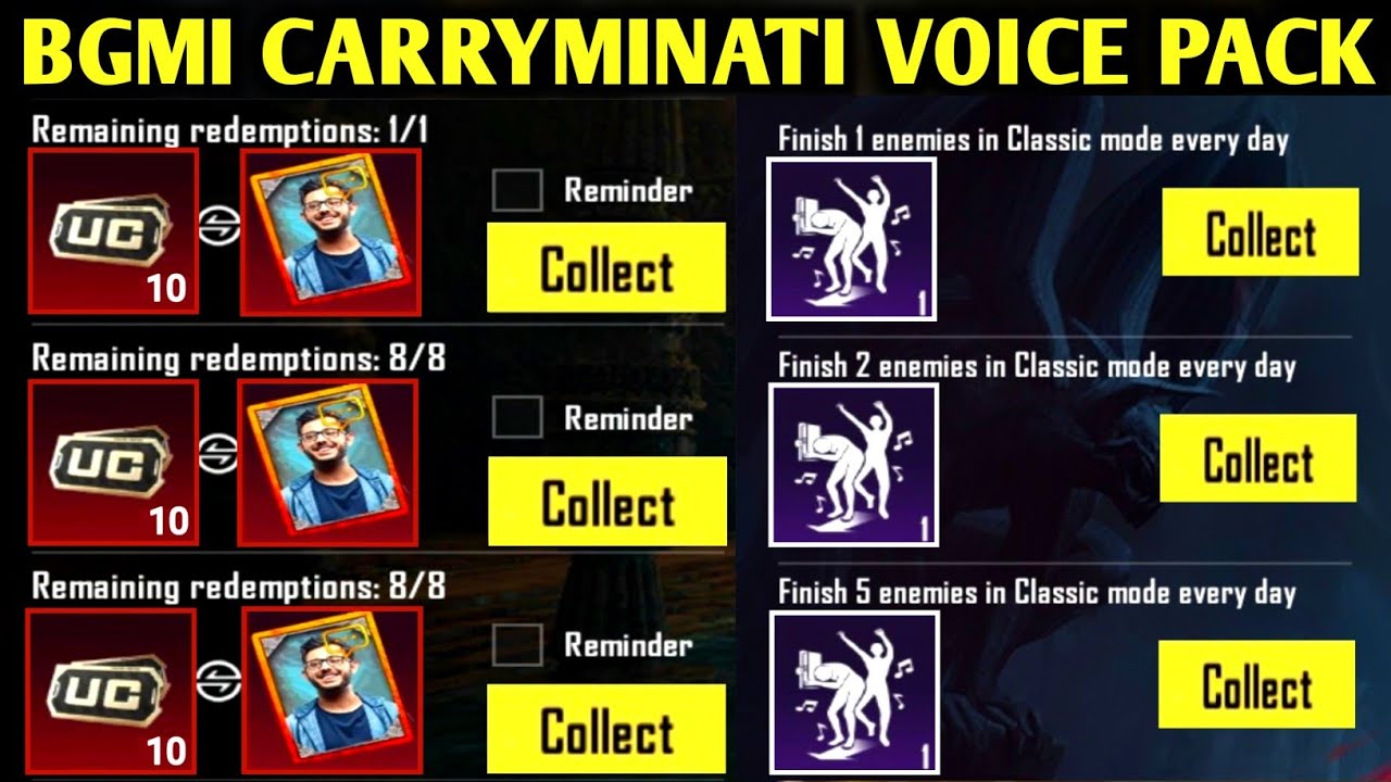 😍GET CARRYMINATI VOICE PACK IN BGMI | GET GROUP EMOTE FREE | X SUIT ...