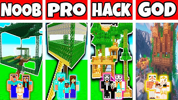 Minecraft: FAMILY TREE HOUSE BUILD CHALLENGE - NOOB vs PRO vs HACKER vs GOD in Minecraft