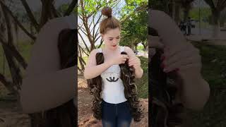 Clip-in ponytail curly wig with highlights #clipinhair #wig