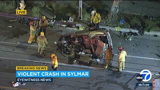 2 critically injured in violent crash that left vehicle nearly split in half in Sylmar